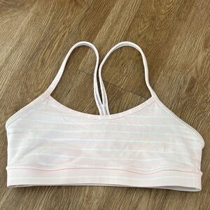 Pink & white striped Y flow sports bra